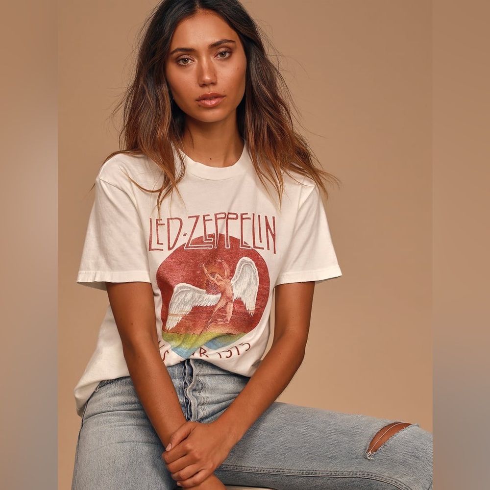 Daydreamer Led Zeppelin Tour 1975 OS Tee Vintage White
